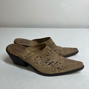 Carlos Santana Rodeo Mules 8 M Brown Leather Western Cowboy Shoes Clogs Boots